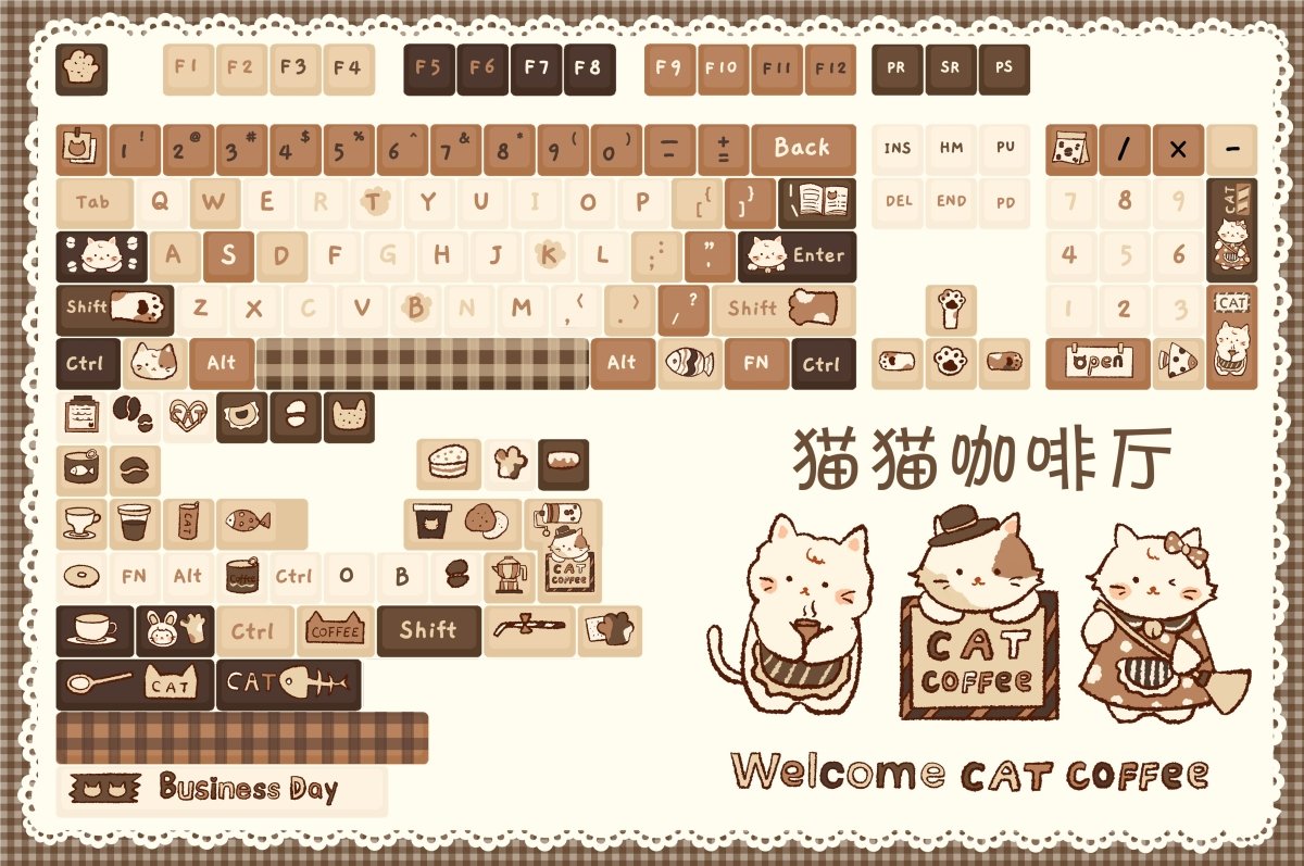 Keycap-[Soul Cat] Cat Café Charm Keycap Set Dye-Sub PBT - Meow Key